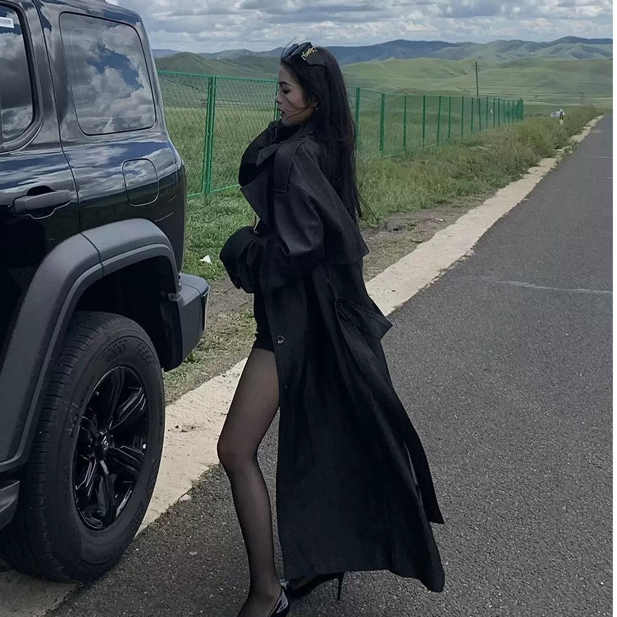 Damen Eleganter Baumwoll-Mix Trenchcoat mit asymmetrischer Schulterklappe und Bindegürtel Shop Nory