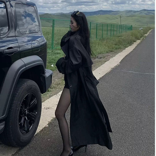 Damen Eleganter Baumwoll-Mix Trenchcoat mit asymmetrischer Schulterklappe und Bindegürtel Shop Nory