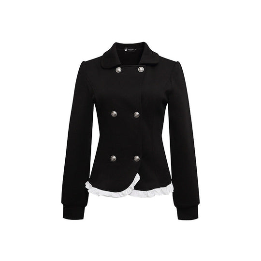 Damen Taillierte Sweatjacke im Peplum‑Stil mit Doppelreihe und Volantbesatz Shop Nory