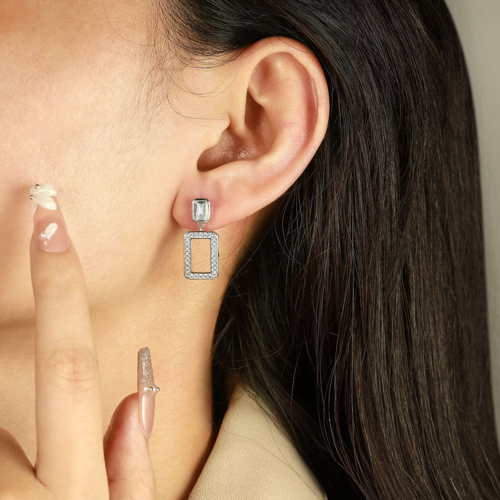 Damen-Ohrhänger mit rechteckigem Swarovski-Kristallbesatz und filigranem Design Shop Nory