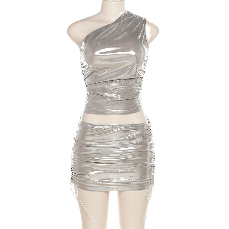 Damen metallisches Top und Minirock Set