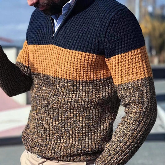 Herren Grobgestrickter Strukturstrick-Pullover mit halbem Reißverschluss und Raglanärmeln Shop Nory