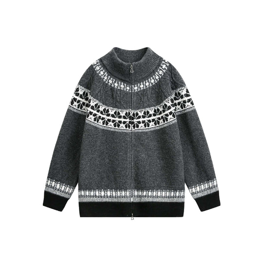 Damen Strick-Zipjacke im Norweger‑Muster mit hohem Stehkragen Shop Nory