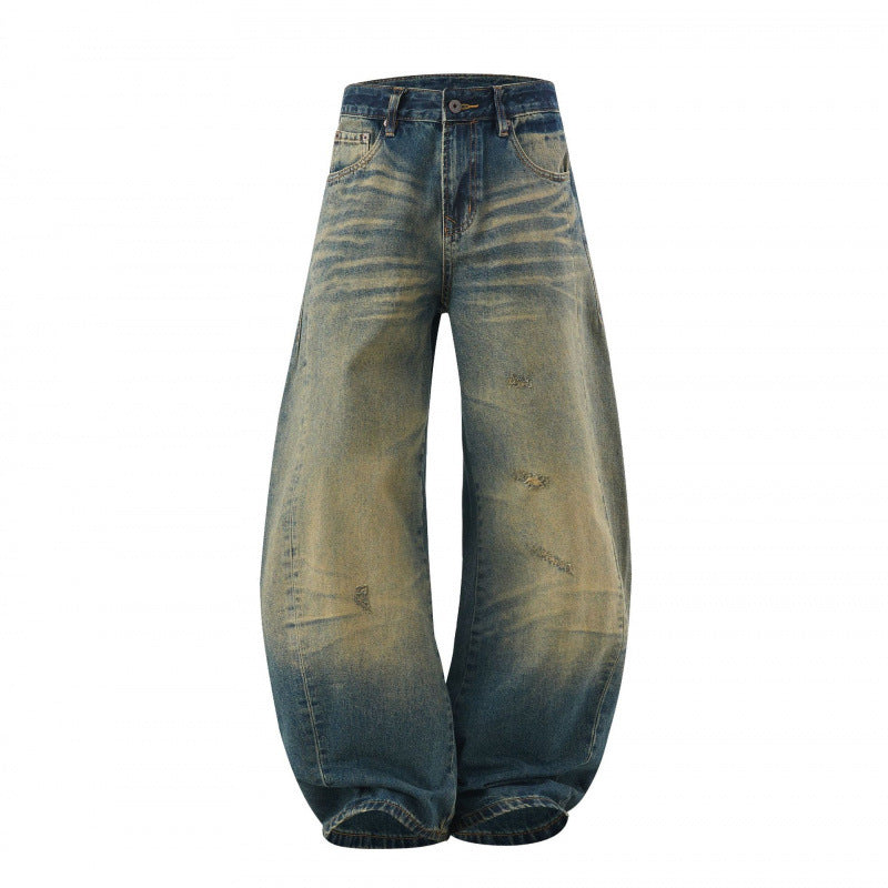 Damen Weite High-Waist Baggy-Jeans mit Used-Waschung und Distressed-Details Shop Nory
