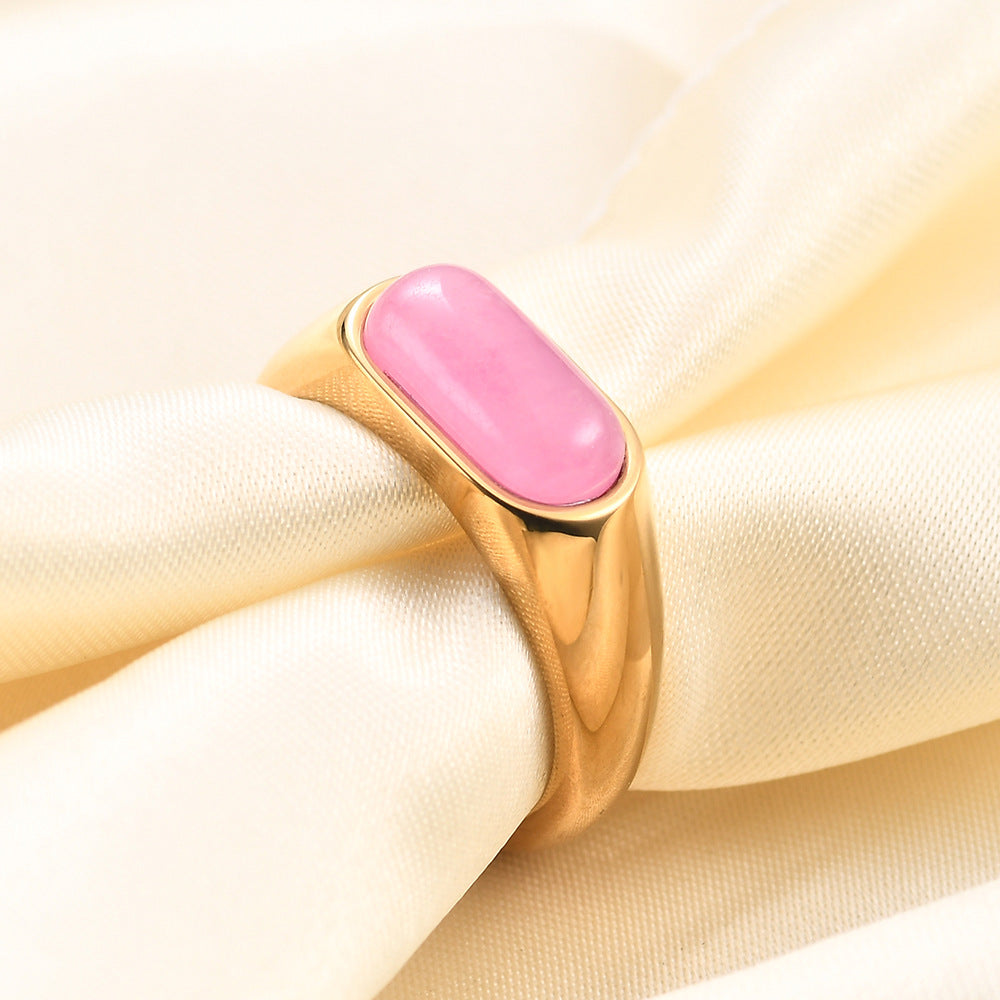 Damen Ring mit hochwertigem, rechteckigem pinkem Edelstein und modernem Design Shop Nory