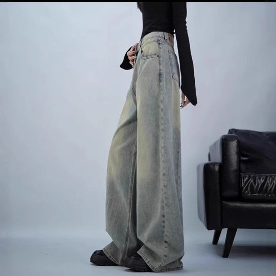 Damen trendige Baggy-Jeans mit hohem Bund und weiten Beinen