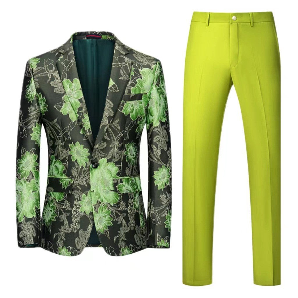 Herren Zweiteiliger Anzug mit floralem Einreih‑Sakko, Schalkragen und schmaler Anzughose Shop Nory