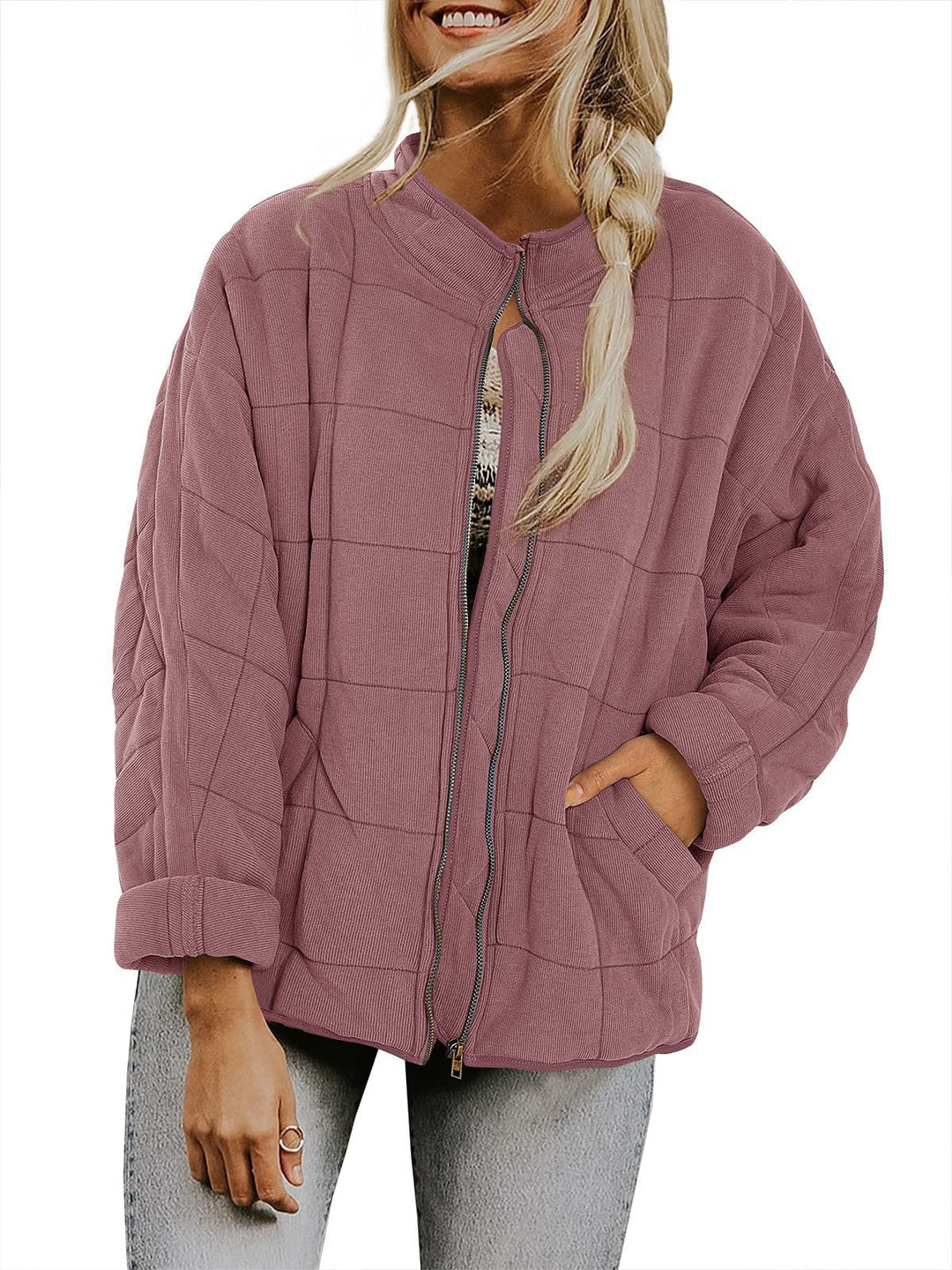 Damen Oversize Steppjacke mit Reißverschluss und Eingrifftaschen Shop Nory