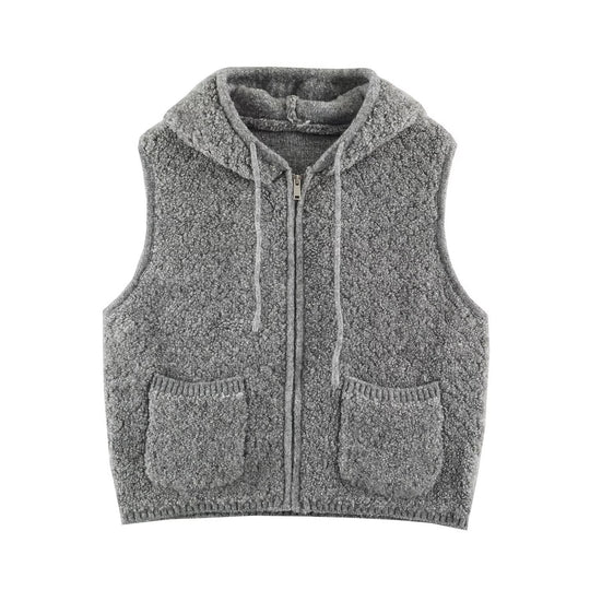 Damen Teddy-Fleece-Weste mit Kapuze, Reißverschluss und aufgesetzten Taschen Shop Nory