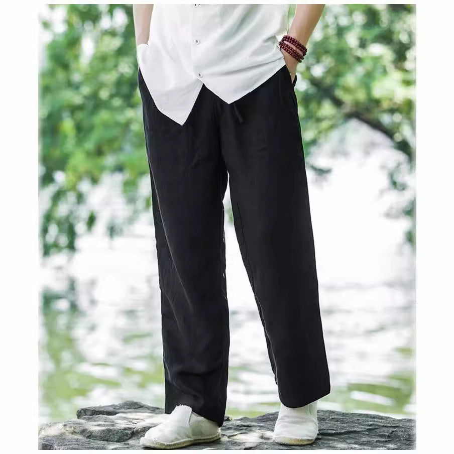 Herren lässige Leinenhose mit elastischem Bund und praktischen Seitentaschen