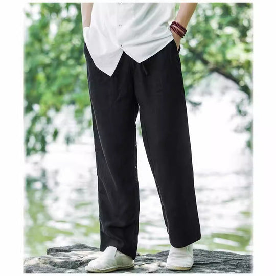 Herren lässige Leinenhose mit elastischem Bund und praktischen Seitentaschen