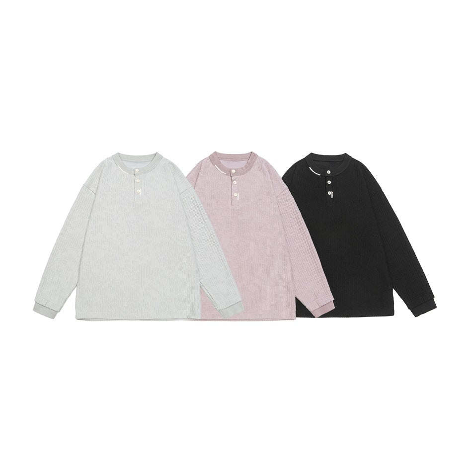 Unisex Gerippter Oversize-Henley-Pullover mit Knopfleiste Shop Nory