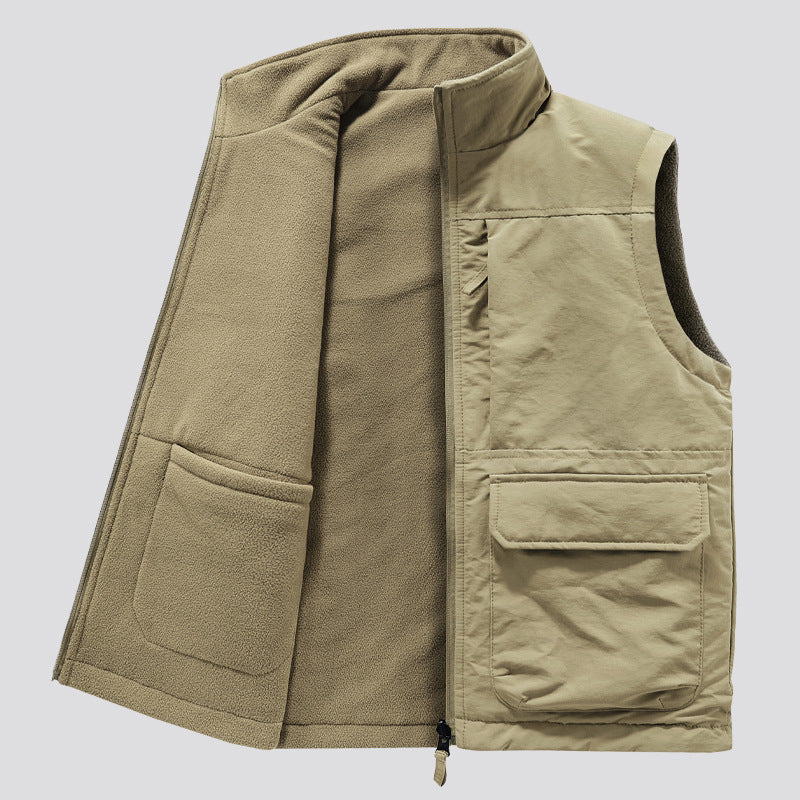 Herren Outdoor-Utilityweste mit Fleece-Innenlage, hohem Stehkragen und Frontklappentaschen Shop Nory