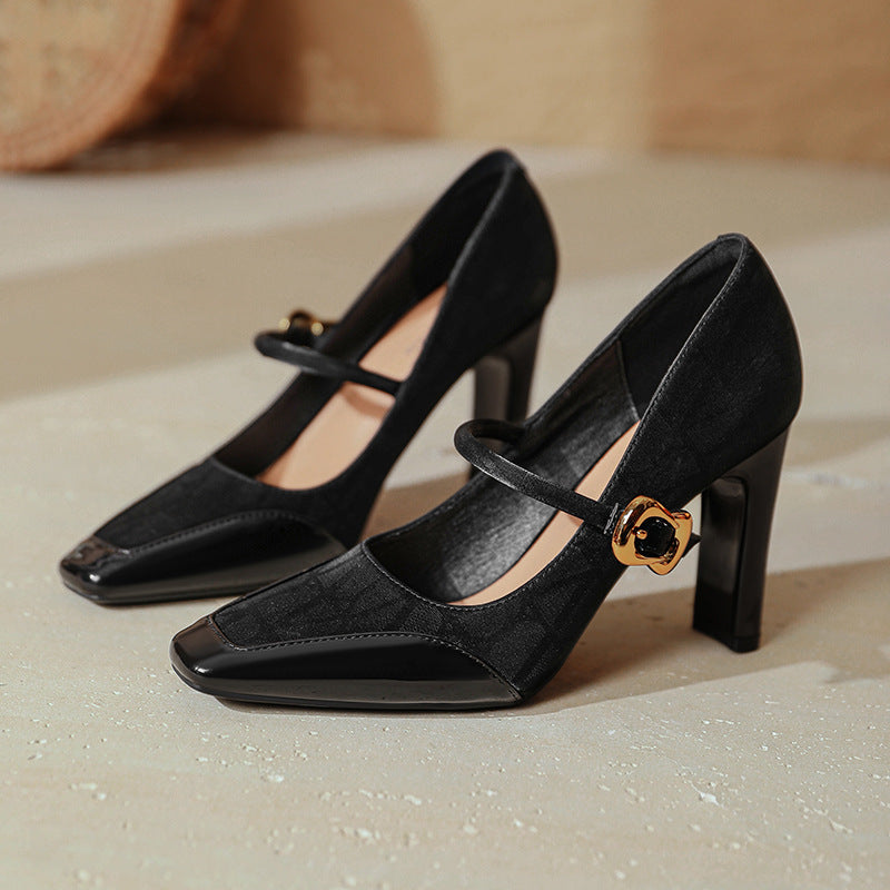 Damen elegante Mary Jane Pumps mit robustem Blockabsatz