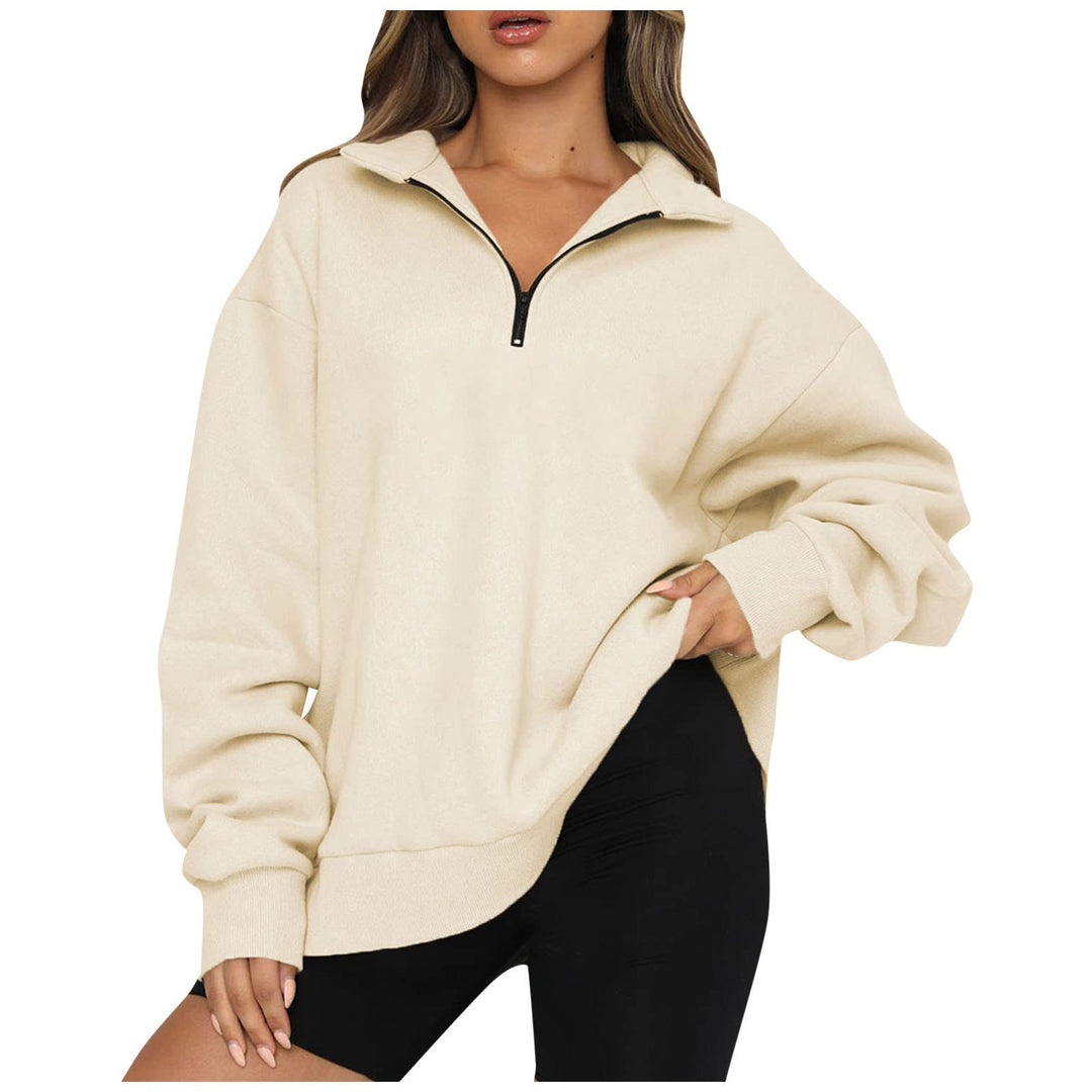 Damen nan oversized Sweatshirt mit halbem Reißverschluss, weichem Fleece-Innenfutter und Kängurutasche Shop Nory