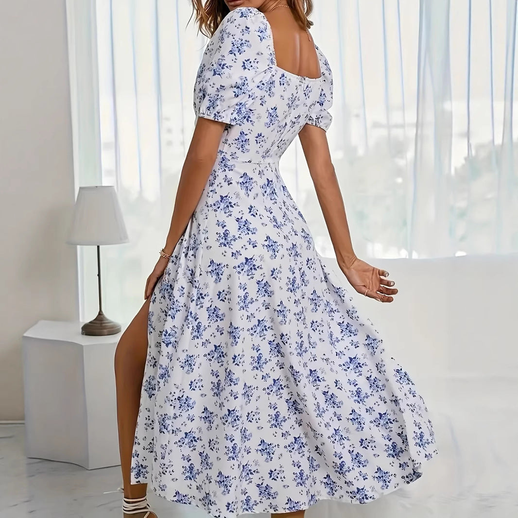 Damen Sommerliches Maxikleid mit Blumenmuster und schulterfreien Ärmeln