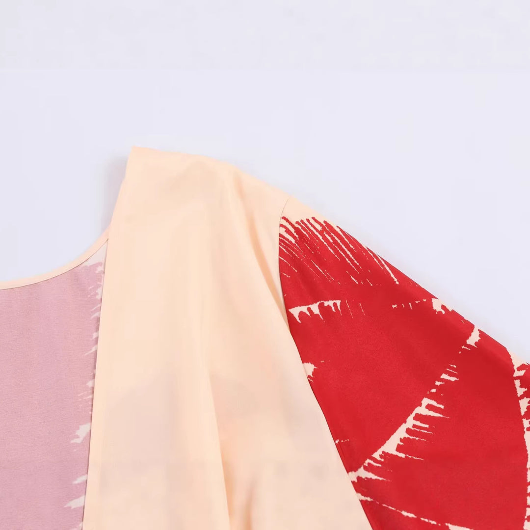 Damen Midikleid im Kimono‑Stil mit weitem Glockenärmel und tropischem Palmendruck Shop Nory
