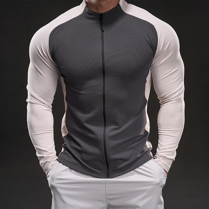 Herren Kompressions-Trainingsshirt mit Stehkragen, durchgehendem Reißverschluss und Raglanärmeln Shop Nory