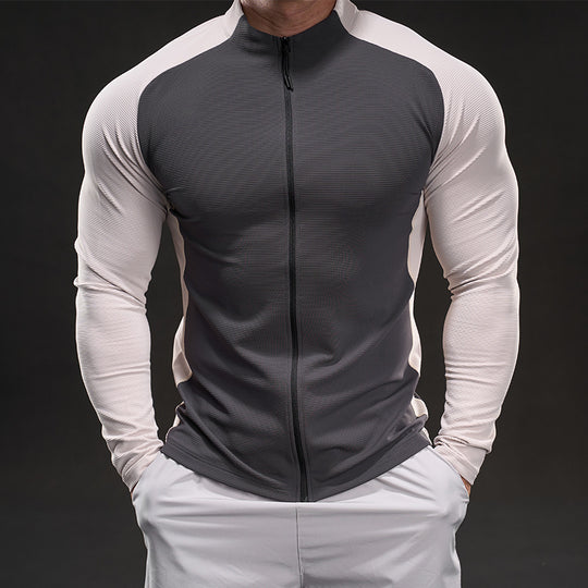 Herren Kompressions-Trainingsshirt mit Stehkragen, durchgehendem Reißverschluss und Raglanärmeln Shop Nory
