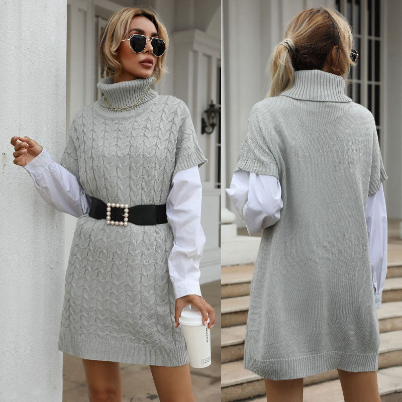 Damen Strickkleid mit Rollkragen, Zopfmuster und ärmelloser Tunika-Silhouette Shop Nory