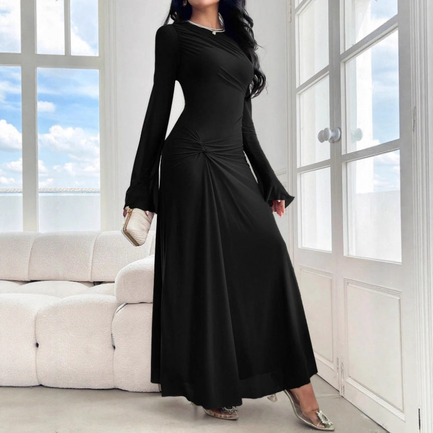 Damen Maxikleid mit geraffter Taillenpartie und Glockenärmeln Shop Nory