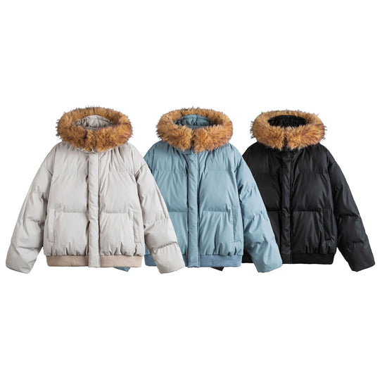 Damen Kurz geschnittene Steppjacke mit Kunstfellkapuze und elastischem Saum Shop Nory