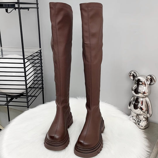 Damen Oberschenkelhohe Stretch-Stiefel mit schlankem Schaft und geformter Plateau-Sohle Shop Nory