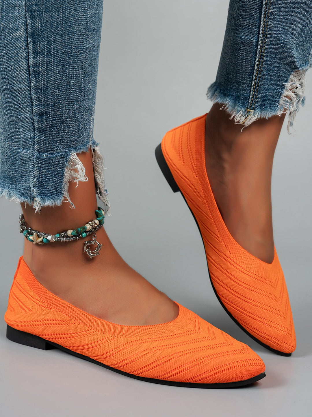 Damen elegante Ballerinas aus atmungsaktivem Strickmaterial