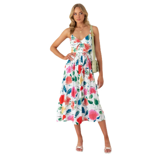 Damen Midikleid mit elegantem Wickeldesign und floralem Mustermix