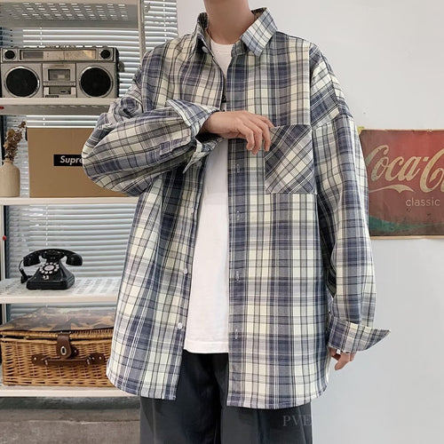 Herren Oversized Karo-Flanellhemd mit Brusttasche und Drop-Shoulder Shop Nory