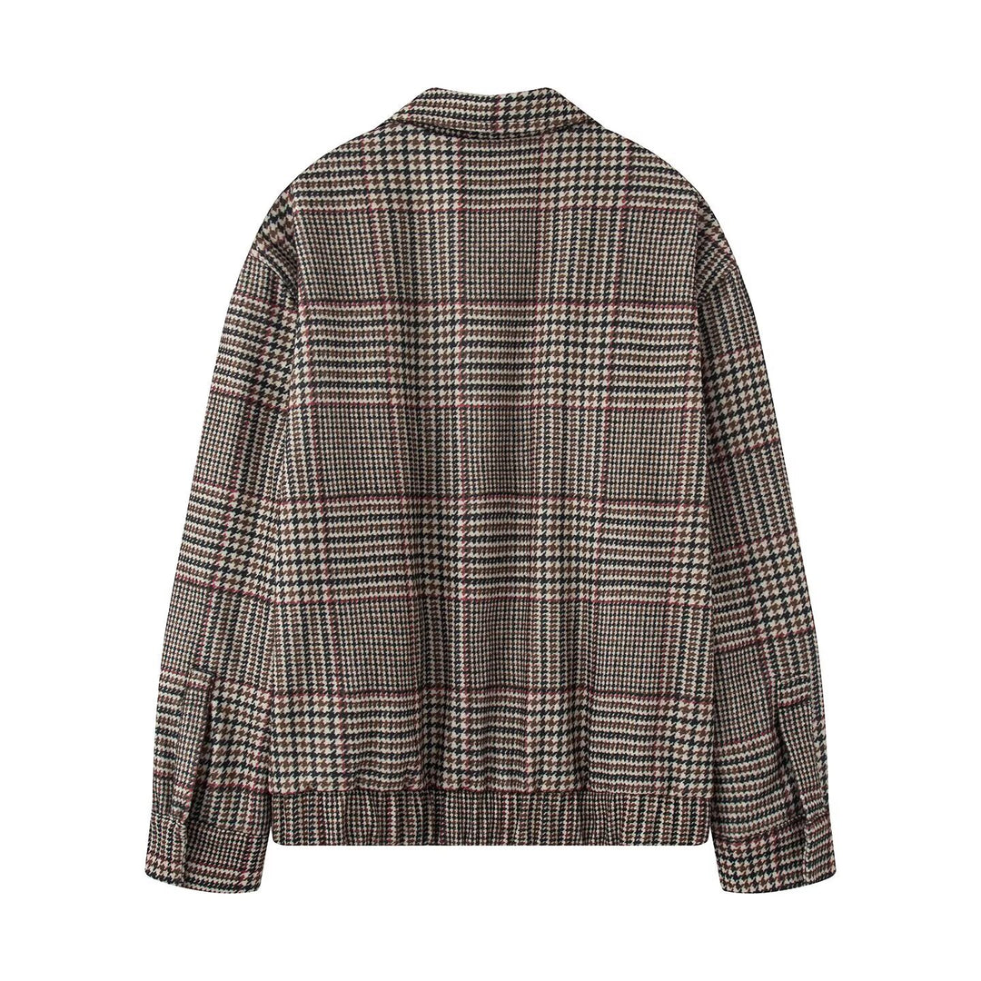 Damen Oversize-Kurzjacke im Hahnentritt-Muster mit Stehkragen und elastischem Saum Shop Nory