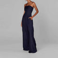 Damen elegantes Maxi-Jumpsuit mit schulterfreiem Design und praktischen Seitentaschen Shopnory