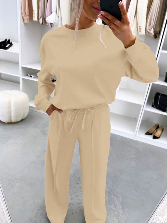 Damen Casual-Loungewear-Set mit Oversize-Batwing-Pullover und weitem Jersey-Hosenbein Shop Nory