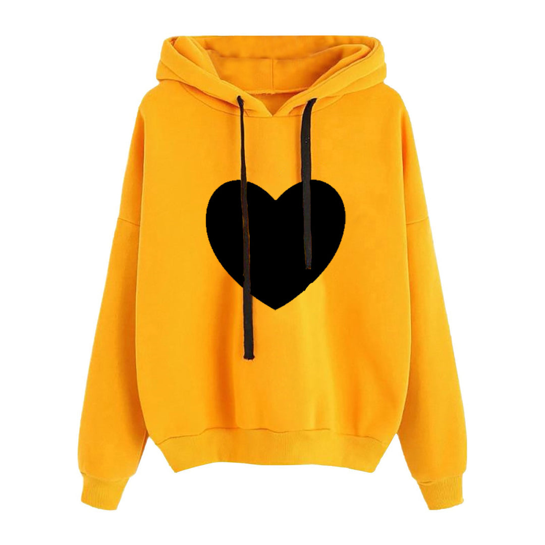 Damen nan leichter Oversize Kapuzenpullover mit Herz‑EKG‑Motiv, langen Kordeln und elastischem Bund Shop Nory