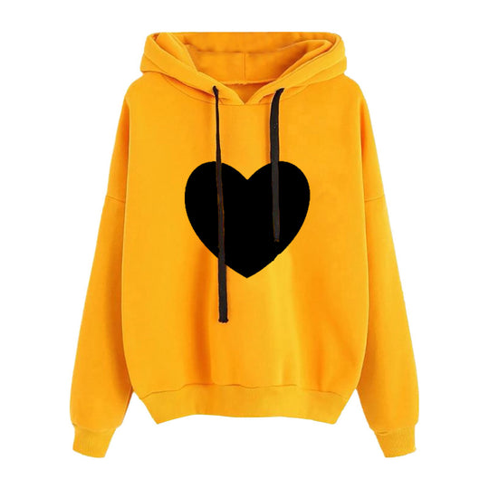 Damen nan leichter Oversize Kapuzenpullover mit Herz‑EKG‑Motiv, langen Kordeln und elastischem Bund Shop Nory