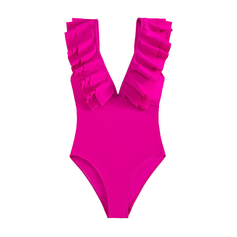 Damen Eleganter einteiliger Badeanzug mit Rüschendetails