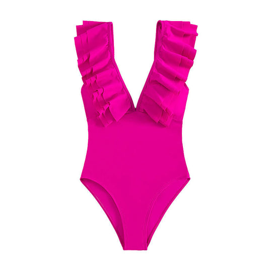 Damen Eleganter einteiliger Badeanzug mit Rüschendetails