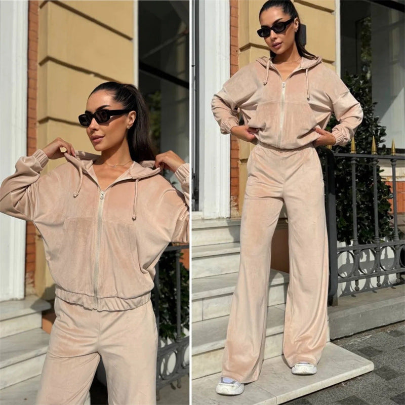 Damen Velours-Zip-Kapuzenjacke mit Marlene-Jogginghose Lounge-Set Shop Nory