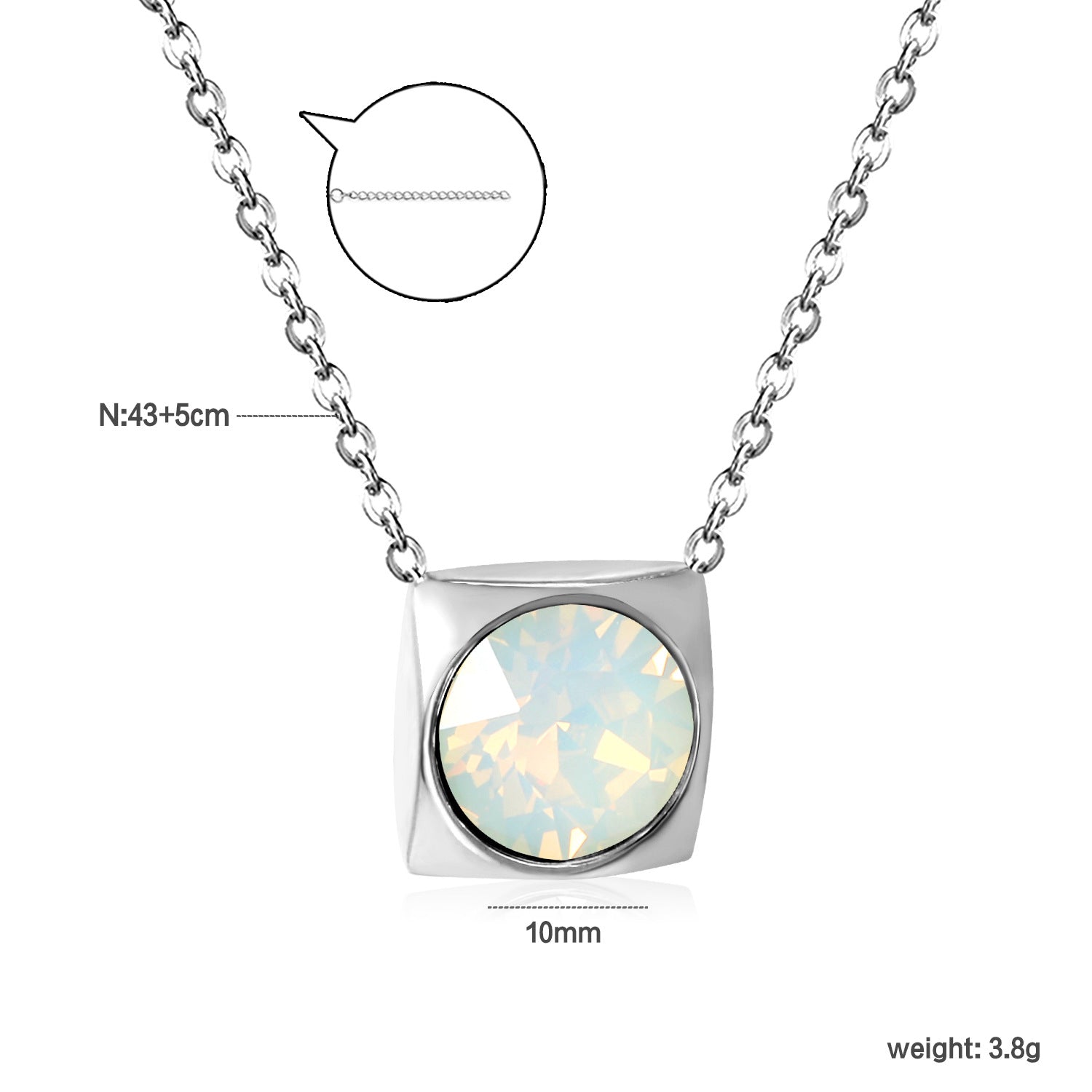 Damen Halskette mit quadratischem Kristallanhänger aus hochwertigem Edelstahl Shop Nory