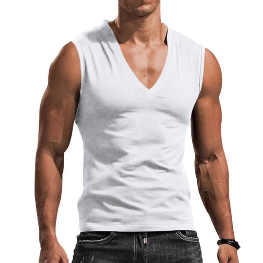 Herren nan tailliertes Tanktop mit tiefem V-Ausschnitt und Stretch-Baumwollmix
