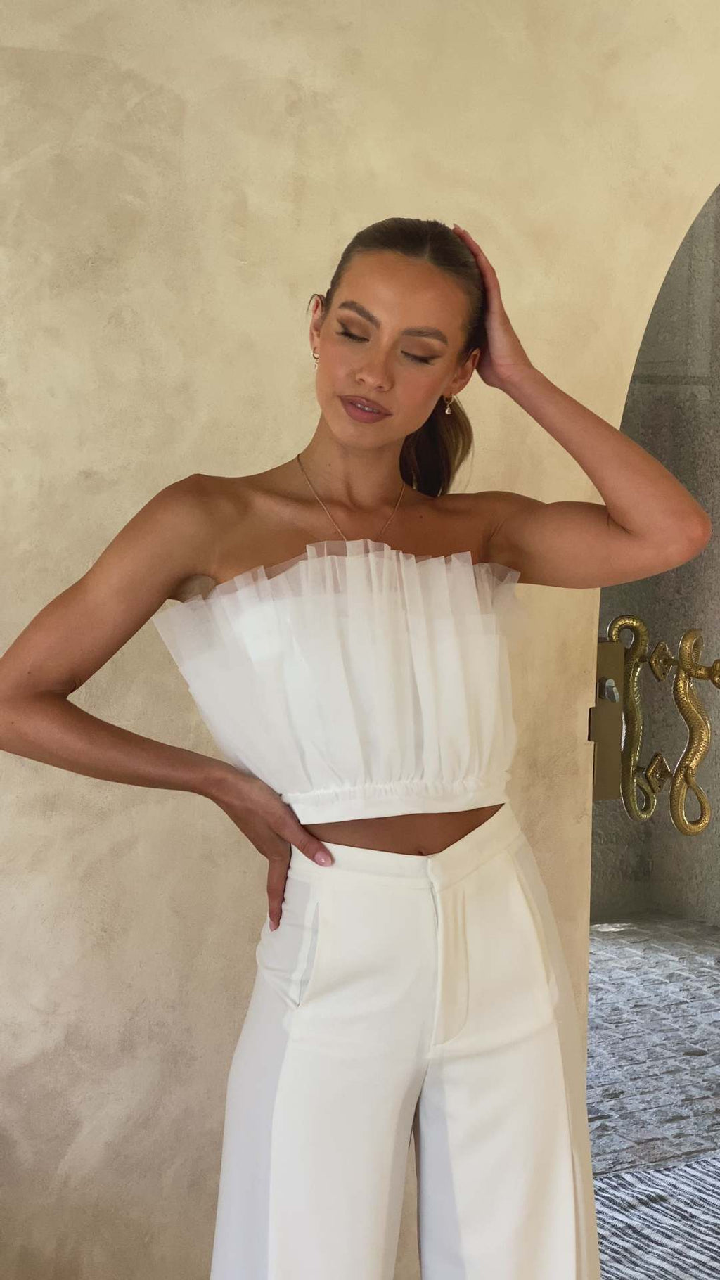 Damen cropped Oberteil mit transparenten Rüschendetails