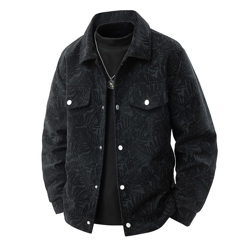 Herren Cord-Overshirt mit floralem Strukturprint, Brusttaschen und entspannter Passform Shop Nory