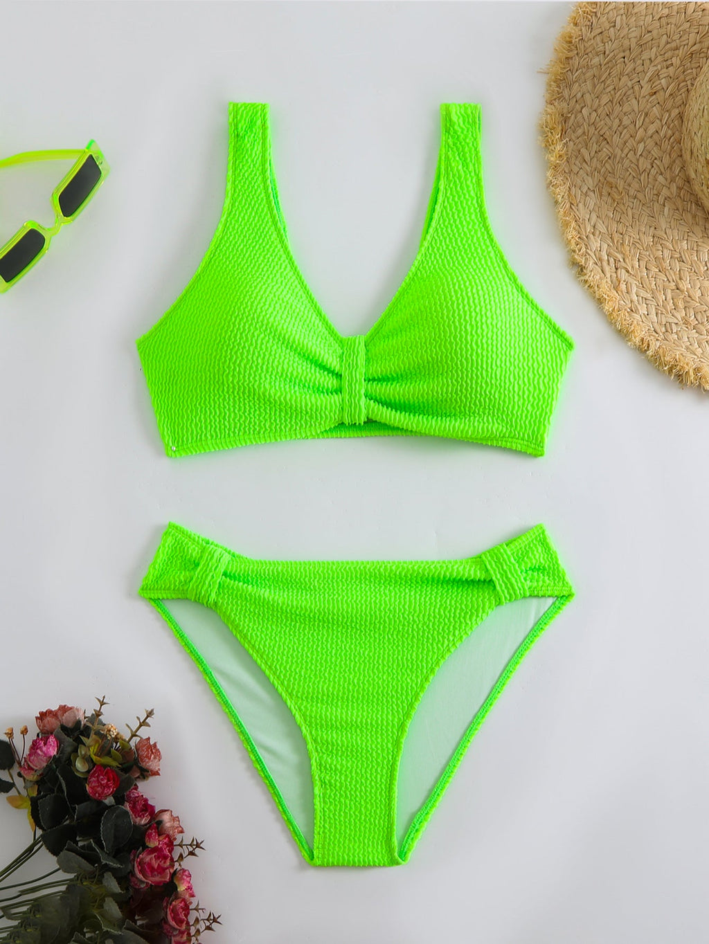 Damen strukturierter Bikini mit versetztem Band