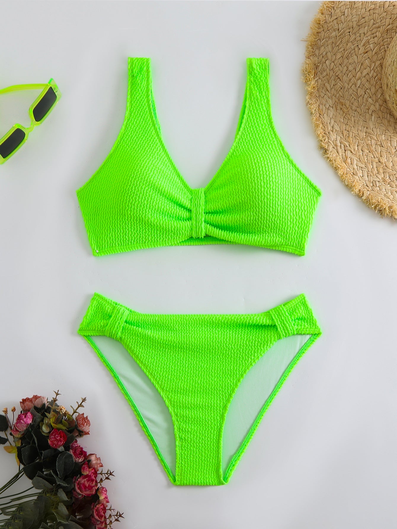 Damen strukturierter Bikini mit versetztem Band