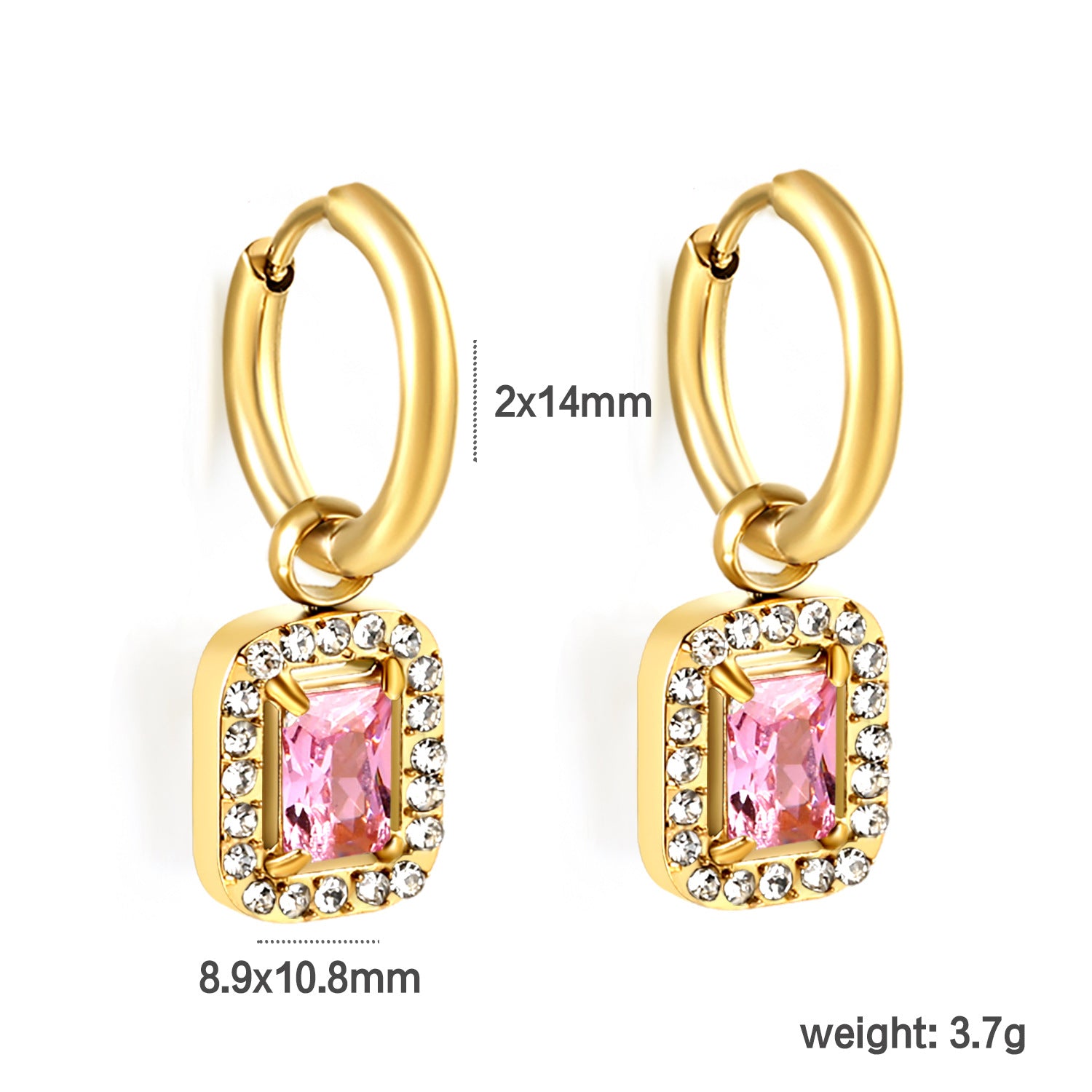 Damen Hängende Ohrstecker mit funkelndem grünem Zirkonia und goldplattierter Edelstahlfassung Shop Nory