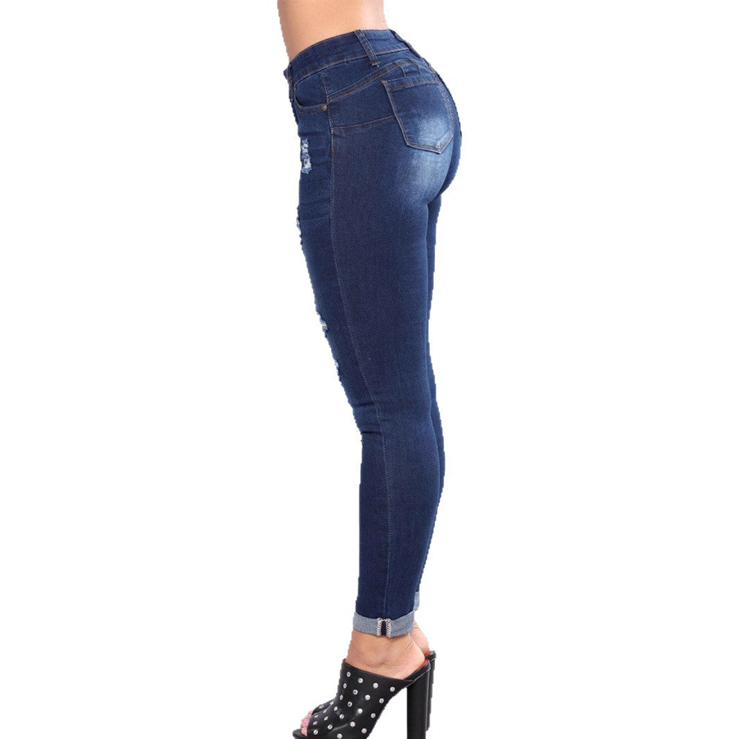 Damen Hochtaillierte Skinny-Jeans mit Destroyed-Einsätzen und umgeschlagenem Saum Shop Nory