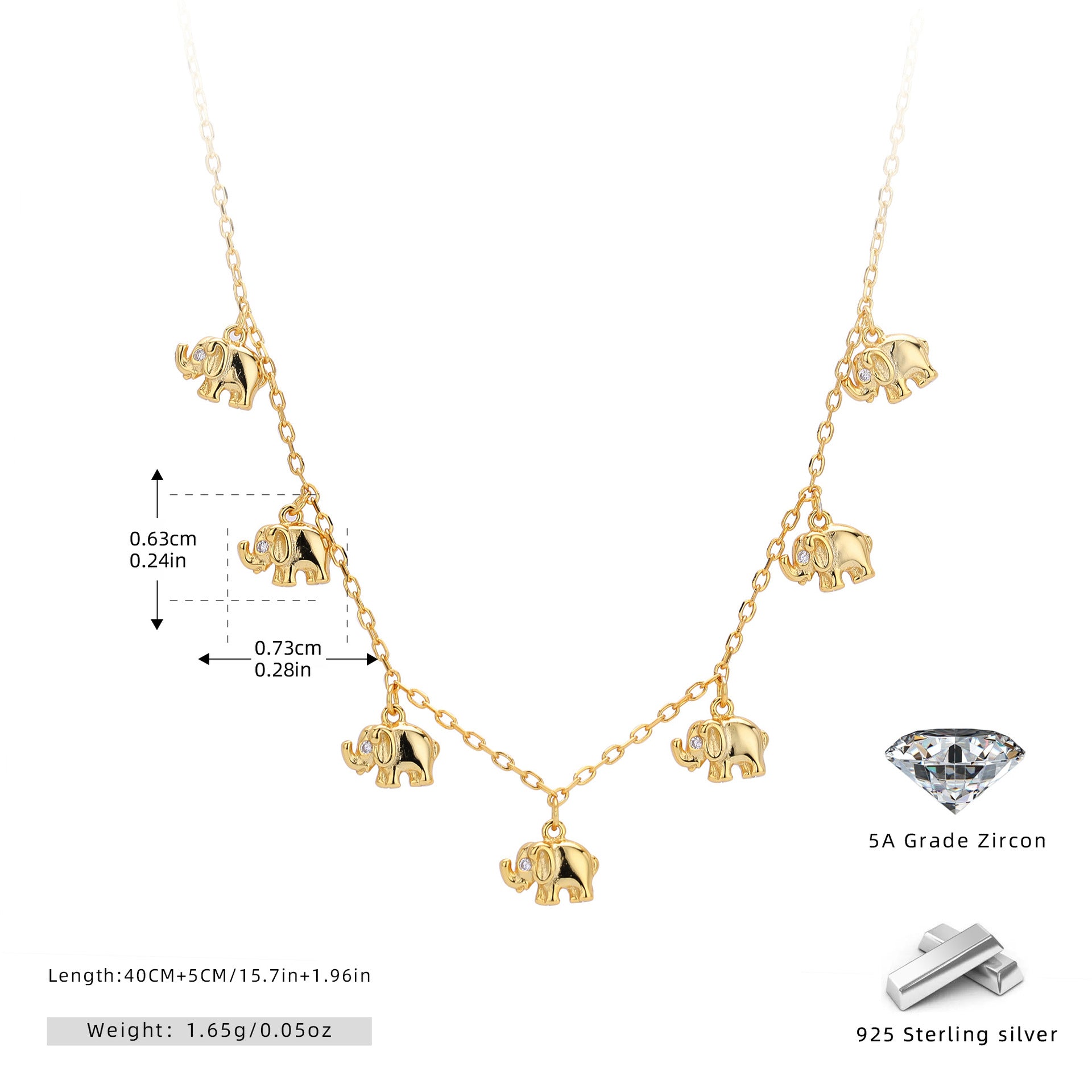 Damen Halskette mit charmanten Elefantenanhängern und funkelnden Zirkonia Shop Nory