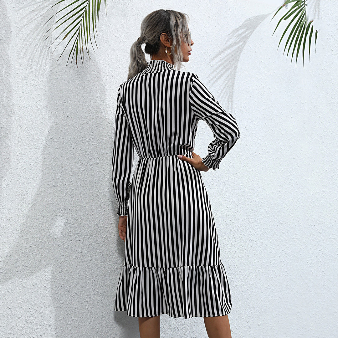 Damen Langärmeliges Streifenkleid mit Volant Shop Nory