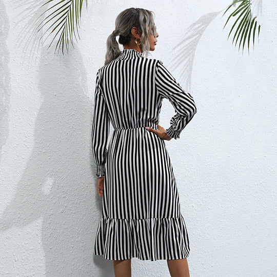 Damen Langärmeliges Streifenkleid mit Volant Shop Nory