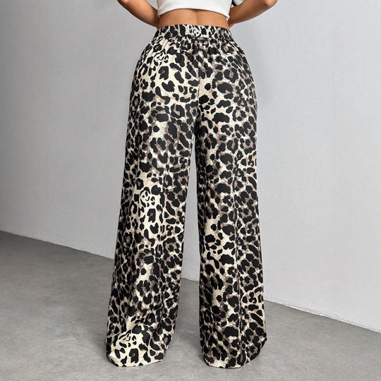Damen Palazzo-Hose mit schickem Leopardenmuster Shopnory